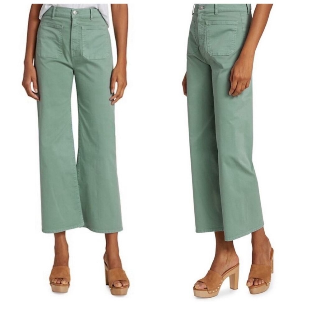Veronica Beard Grant Wide‎ Leg Pants Seaglass Green, Extra High Rise, Raw hem
